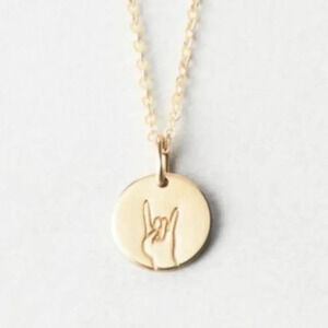 "Rock On" Sign Language Gold Charm Disc Necklace